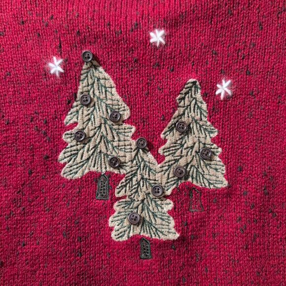 Christopher and Banks Sweater Size 14 Holiday Hand Embroidered Christmas Trees - Picture 10 of 11